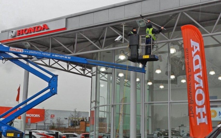 Window cleaning at Honda Car Showrooms